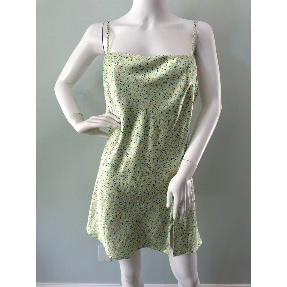 Princess Polly Floral Satin Slip Dress size 6 Yellow Blue Ditsy Mini Summer